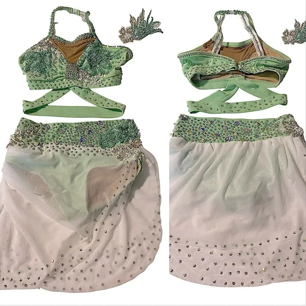 Solo custom dance costume 2 piece mint green bling lyrical contemporary LC child